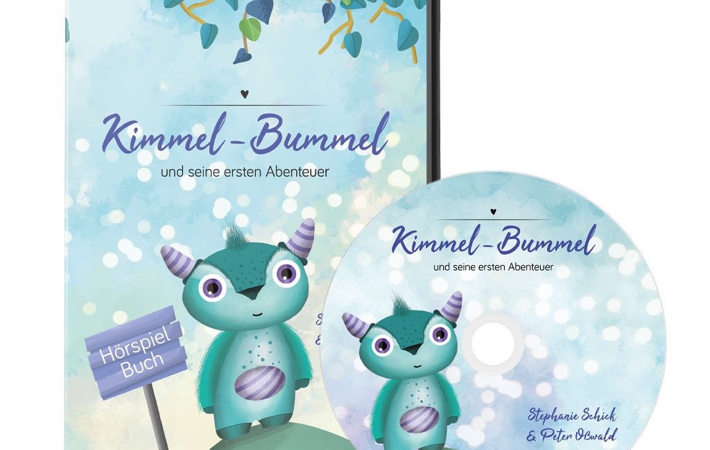 Unser Hörspielbuch von Kimmel-Bummel und seine ersten Abenteuer. Die CD-Hülle steht aufrecht, die CD lehnt davor.